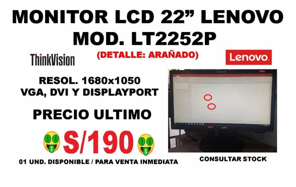MONITOR LCD 22" LENOVO LTP/DETALLE: ARAÑADO