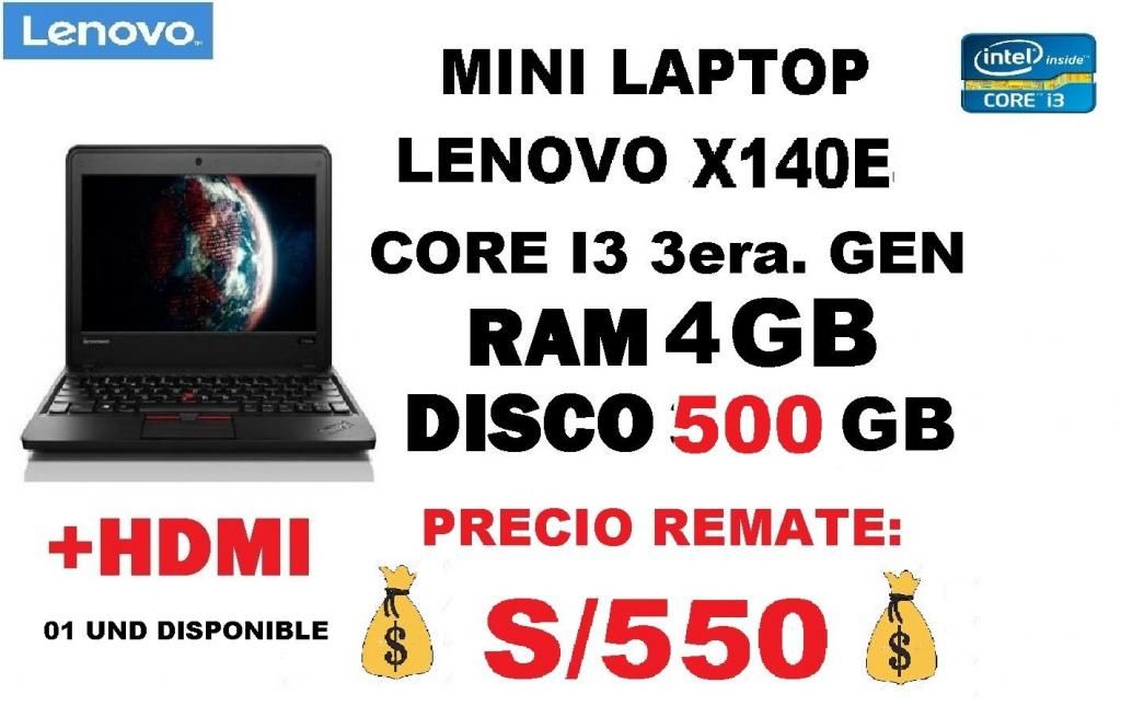 Mini Laptop Lenovo X140e/CORE I3 3ERA. GEN/4GB/500GB/11.6