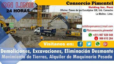Maquinarias, Movimiento de Tierras, Demoliciones Perú 2019