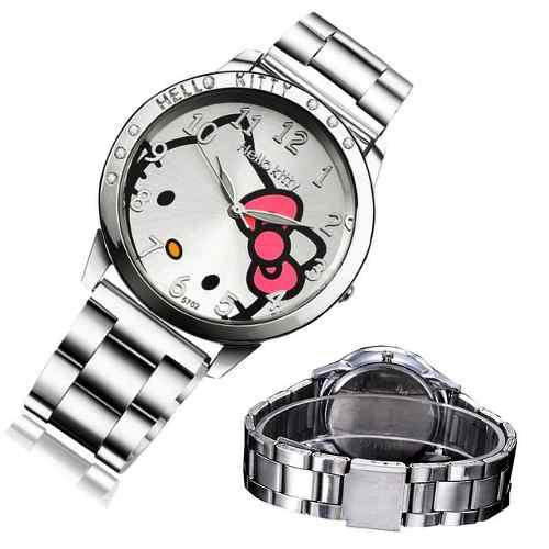 Reloj Hello Kitty Plateado Con Rhinestones