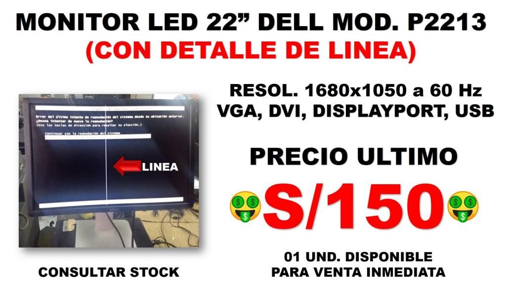 MONITOR LED 22" DELL P, CON DETALLE/SOMOS TIENDA MASTER