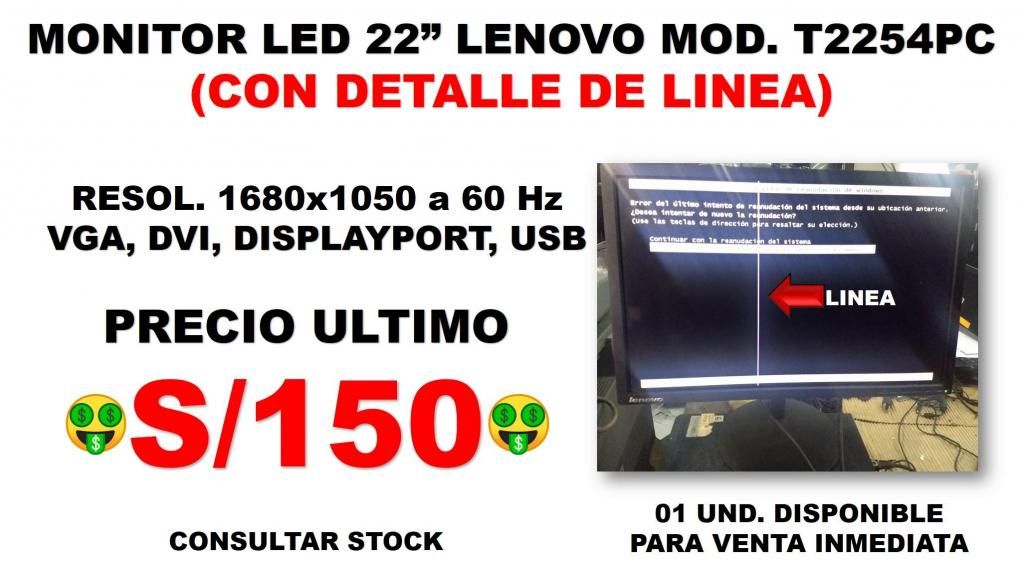 MONITOR LED 22" LENOVO TPc, CON DETALLE/SOMOS TIENDA