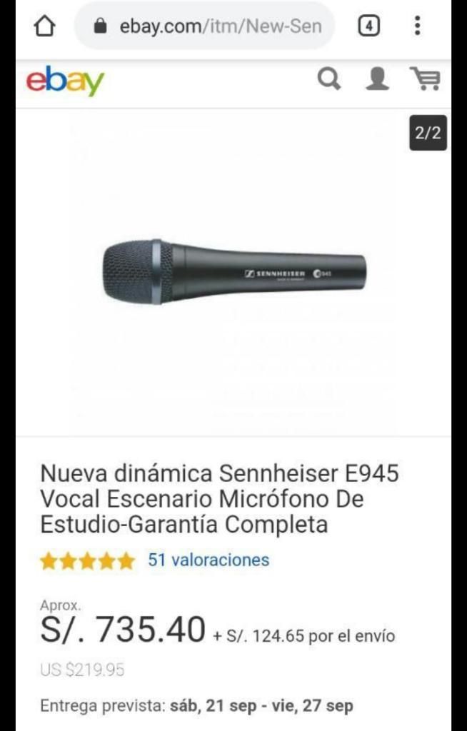 Remato Micrófono Senheiser E945 Nuevo