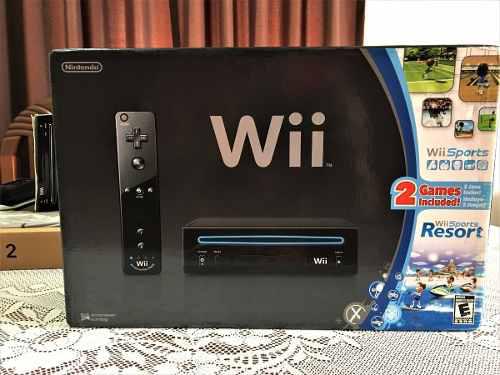 Nintendo Wii Black Negro En Caja Y 2 Juegos Como Nuevo 10/10