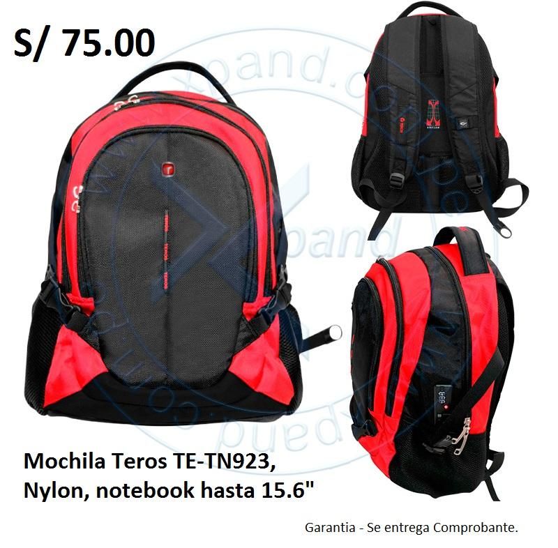 Mochila Teros TE-TN923, Nylon, notebook hasta 15.6", negro /