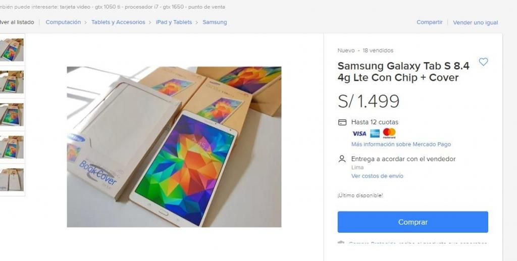 Vendo Samsung Tablet S 4G LTE, 8.4 pulgadas SIM