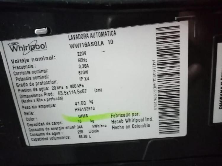 LAVADORA automtica WHIRLPOOL 16 kilos