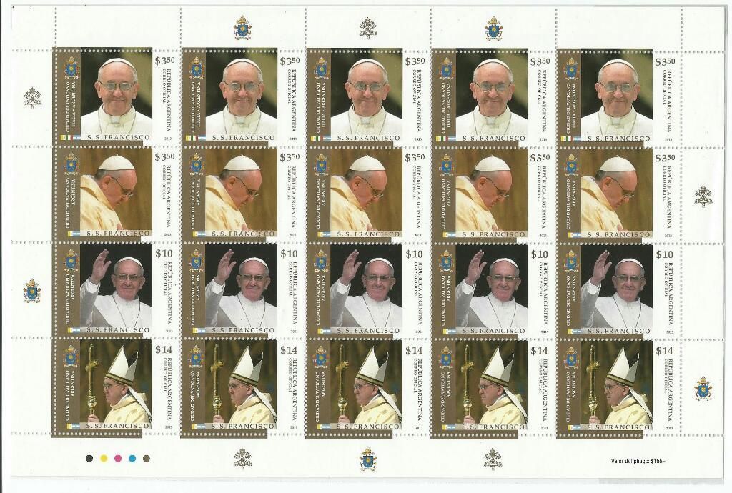 Estampillas sobre El Papa Francisco papel fluorescente