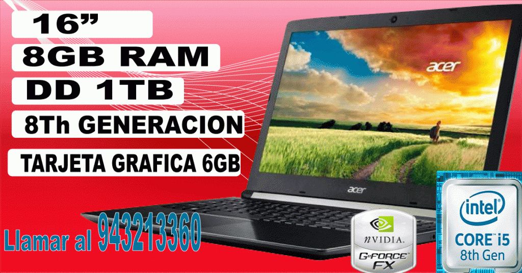 Laptop Acer AG 8th Generation Core i5 8GB RAM 1TB HDD