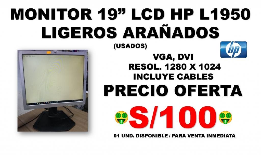 MONITOR LCD 19 HP L CON ARAÑADOS /SOMOS TIENDA MASTER