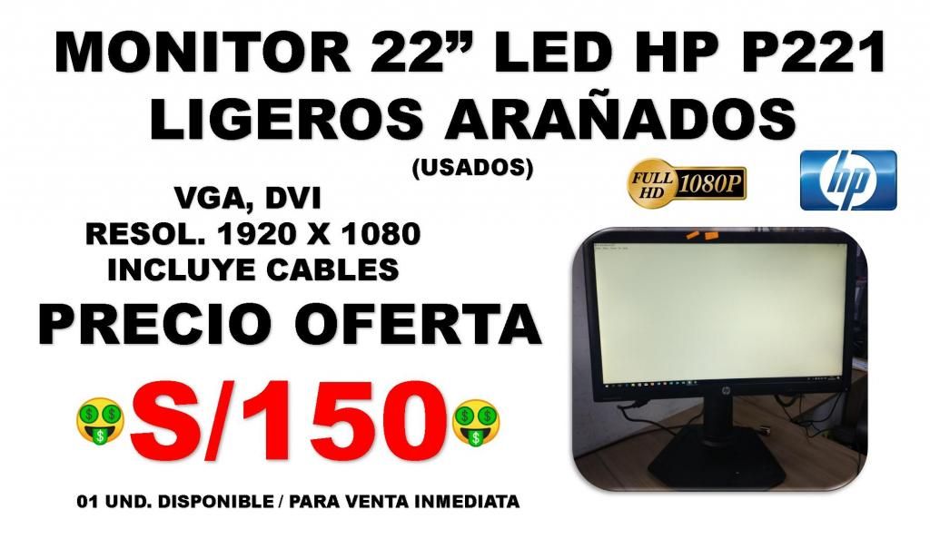MONITOR LED 22" HP P221 LIGEROS ARAÑADOS