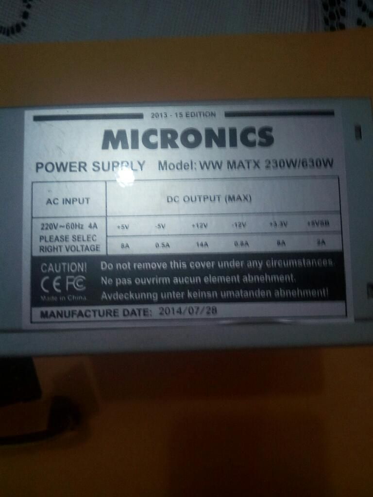 Vendo Fuente Poder Micronics 630w