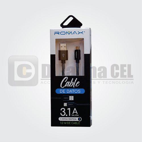 Cable Usb Romax Carga Datos Nylon Negro (carga Rapida) 3.1 A