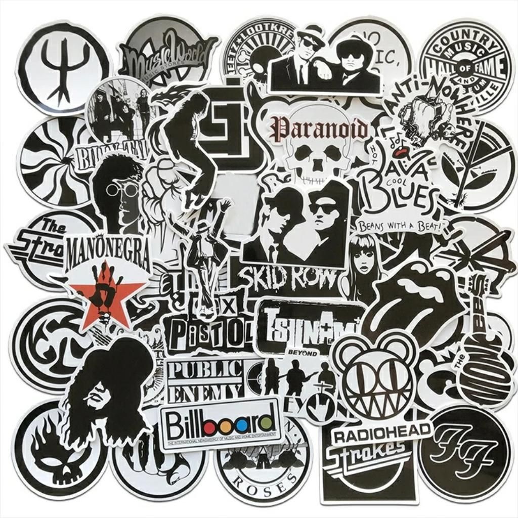 Stickers Rock And Roll Blanco Y Negro