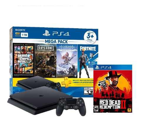 Consola Ps4 1tb Slim Mega Pack + Red Dead Redemption Ii
