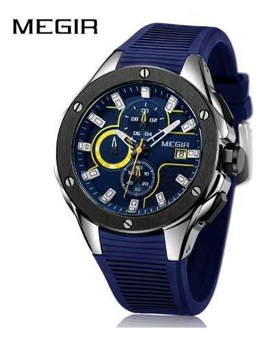 Reloj Elegante Con Cronografo Megir Deporte Regalo Azul