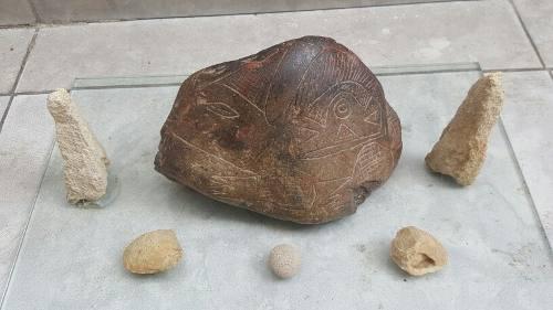 Antigua Piedra Ica Ocucaje Con Figura De Dinosaurio Y Fosil