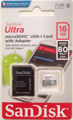 Memoria Sdhc Sandisk Ultra 16gb 80mb/s - Sdsquns-016g-gn3ma