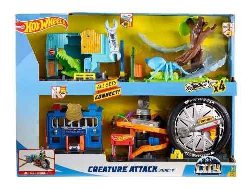 Hot Wheels City Paquete Ataque De Creaturas 4 En 1 Mattel