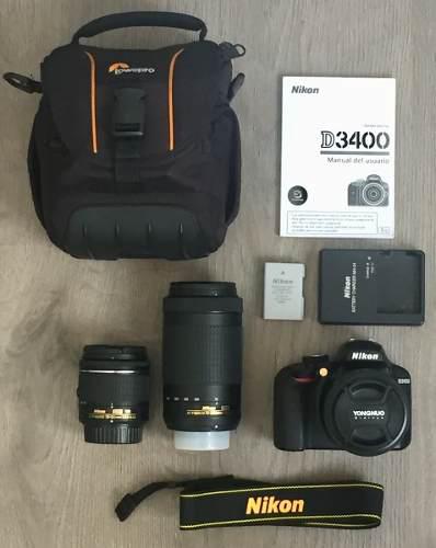 Camara Reflex Nikon D3400 +3 Lentes 18-55mm, 70-300mm Y 50mm
