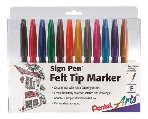 Pentel Sign Pen Pincel Duro Arte Pack 12