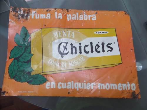Antiguo Cartel Publicidad De Chiclets Adams En Lata Delgada