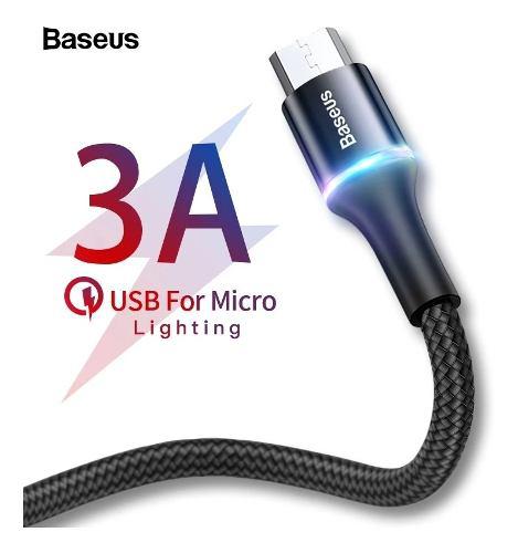 Baseus 3a Cable Micro Usb Led 2 Metros De Carga Rápida 3a