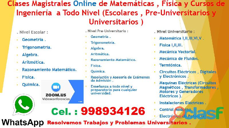 Clases Magistrales Online de Matemáticas , Física y Cursos