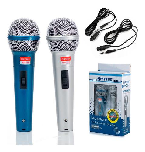 Microfono Profesional Doble Wg-119 Karaoke Fiesta Con Cable