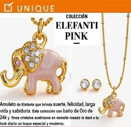 Joyas Unique Colección Elefante Rose (collar+aretes)