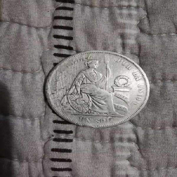 Moneda 1 sol 1864 plata 9 decimos