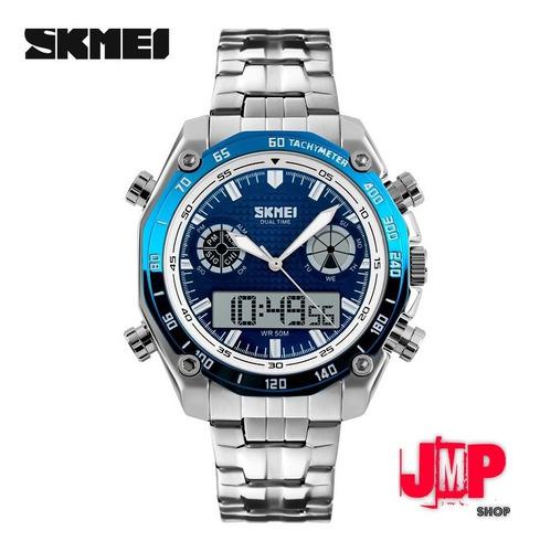 Reloj Hombre Acero Inox Skmei 1204 Azul - Caja + Certificado