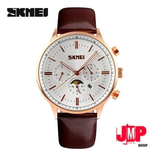 Reloj Hombre Cuero Genuino Premium Skmei 9117 - Caja + Gara