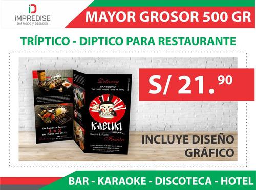 Carta Menu Restaurante Bares Hotel Discotecas Couche 500gr