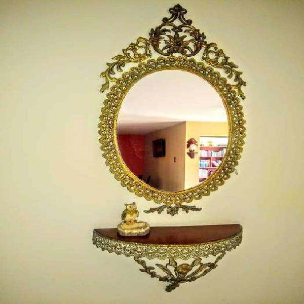 Espejo Antiguo Y Consola De Bronce