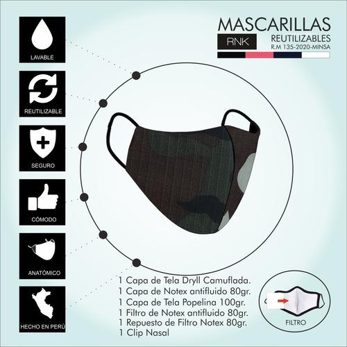 Mascarillas Reutilizable Camuflaje Militar + Clip Nasal