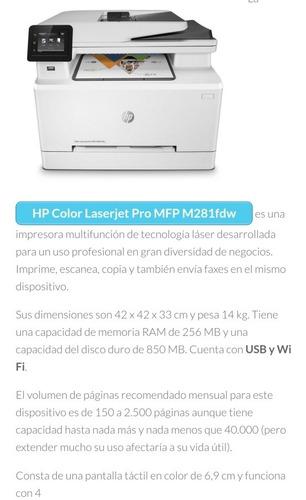 Impresora Laser Hp Color Multifuncional Pro M281fdw,duplex