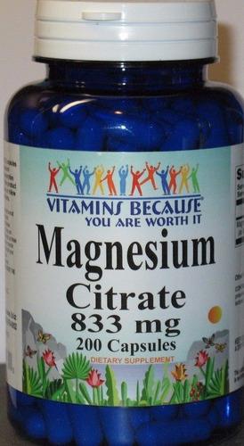 Magnesio Citrate De 833mg Marca Vitamin Because Contiene 200