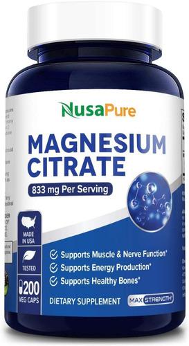 Magnesio Citrato 833mg / 200capsulas Sin Gluten