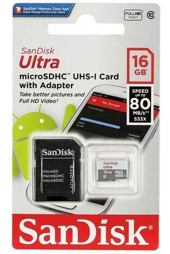 Memoria Micro Sd 16gb Sandisk 80mb/s Clase 10