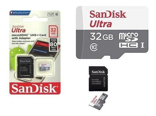 Memoria Micro Sd Sandisk 32gb Clase 10 + Adaptador 80mb/s En