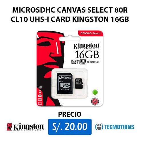 Microsdhc Canvas Select 80r Cl10 Uhs-i Card Kingston 16gb