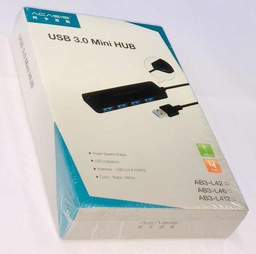 Mini Hub Usb 3.0 De 4 Puertos Acasis Negro Para Pc O Laptop