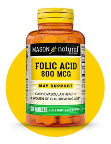 Acido Folico 800mcg X 100 Tabletas - Mason Natural