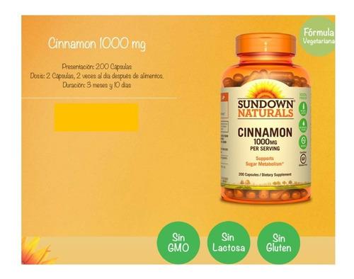 Cinnamon 1000mg Canela Sundown Naturals X 200 Capsulas