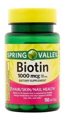 Suplemento Biotina Spring Valley 1000 Mcg 150 Tableta En Gel