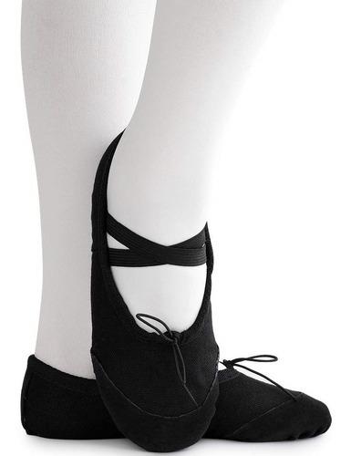 Zapatillas De Ballet Media Punta Lona Suela Partida - Black