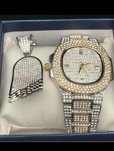 Lujo Oro Hip Hop Joyería Elegante Reloj Collar Combo