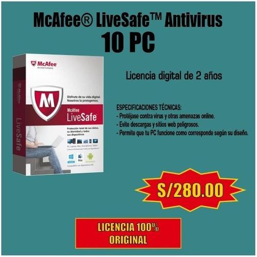Mcafee® Livesafe Antivirus 10 Pc X 24 Meses