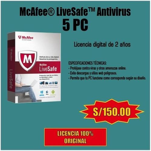 Mcafee® Livesafe Antivirus 5 Pc X 24 Meses